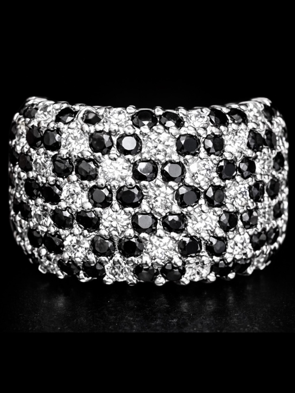 Victoria Wieck vintage absolute CZ black White cocktail statement ring silver